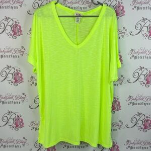BiBi Neon tshirt tee green Yellow V-Neck Short Sleeve Top